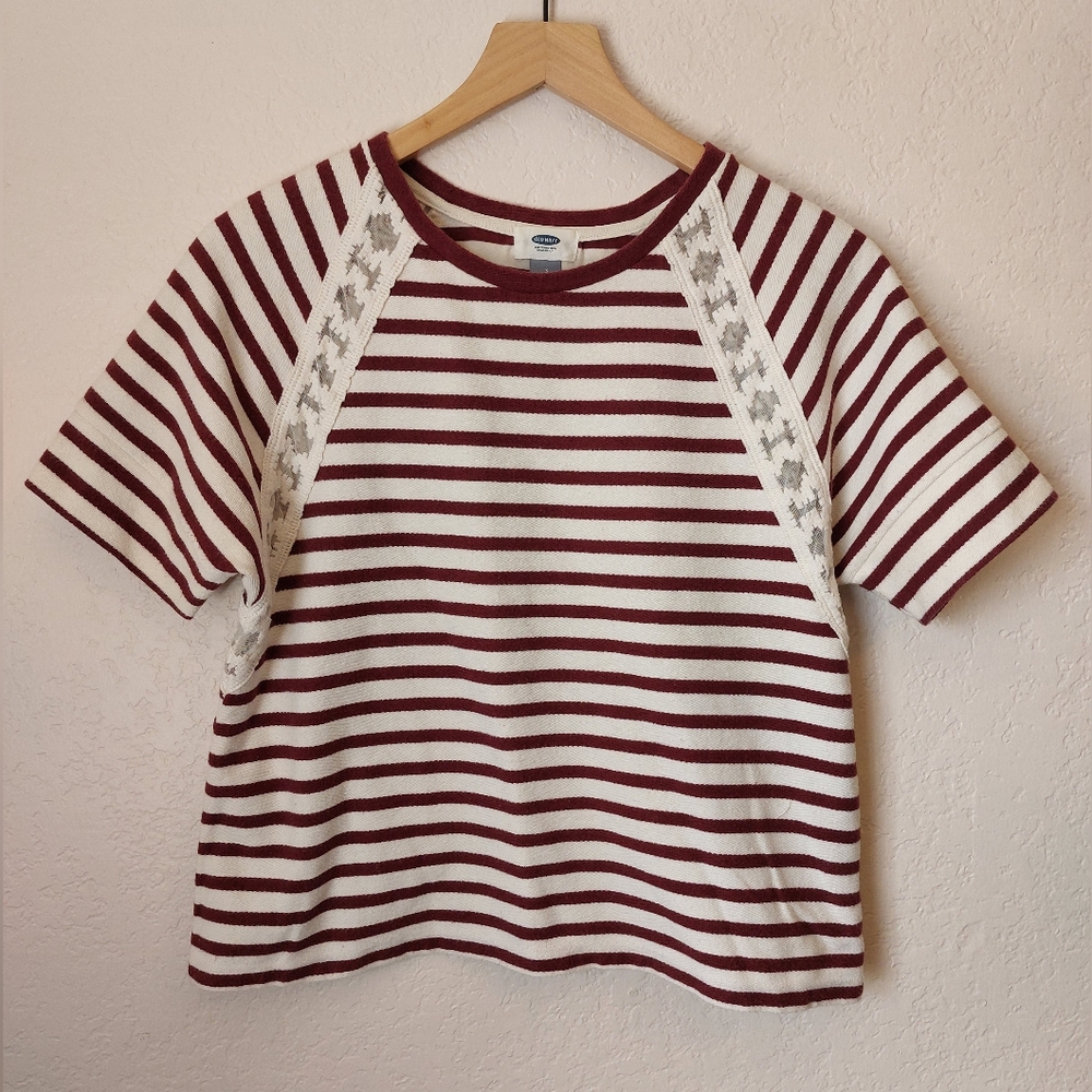 Old Navy Burgundy and Cream Striped Top